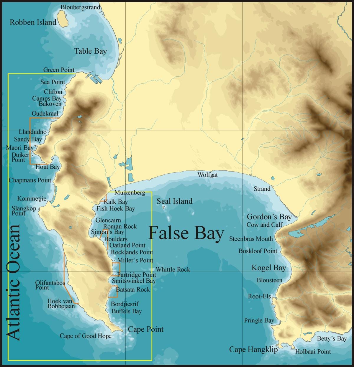 karte false bay Cape Town