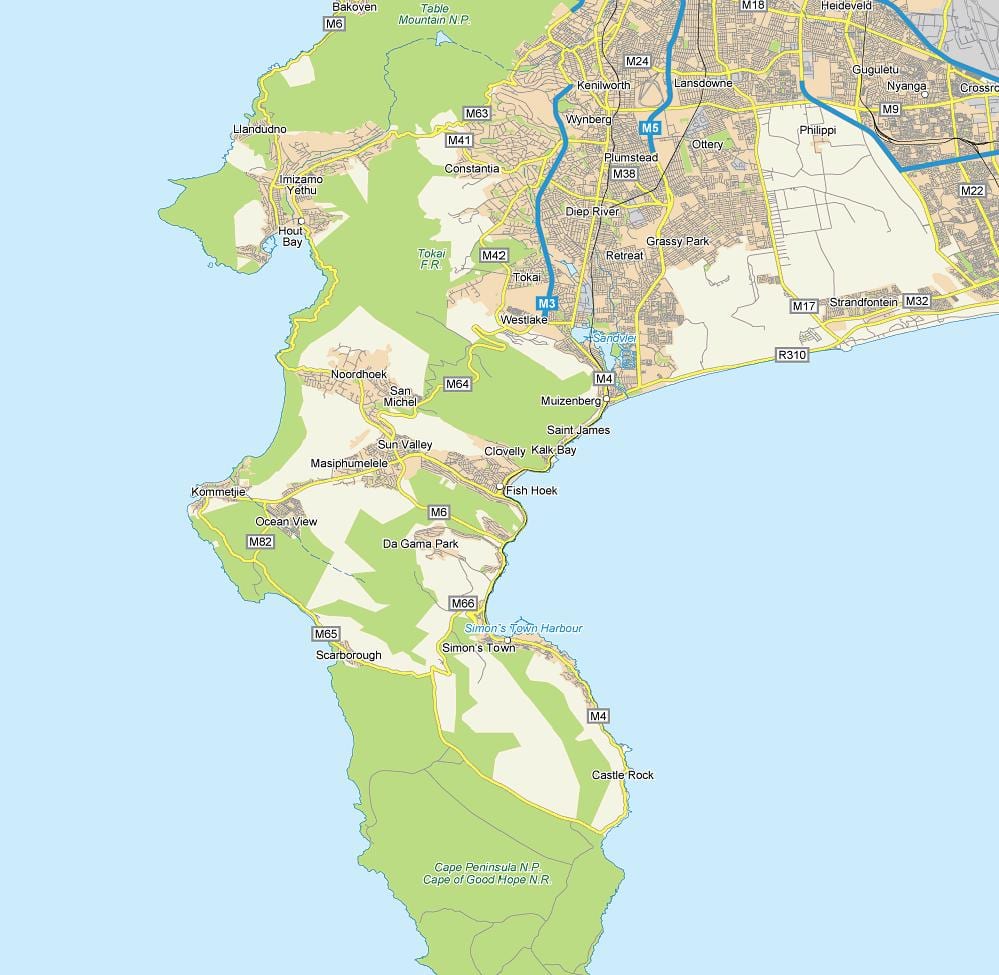 karte fish hoek dienvidāfrika