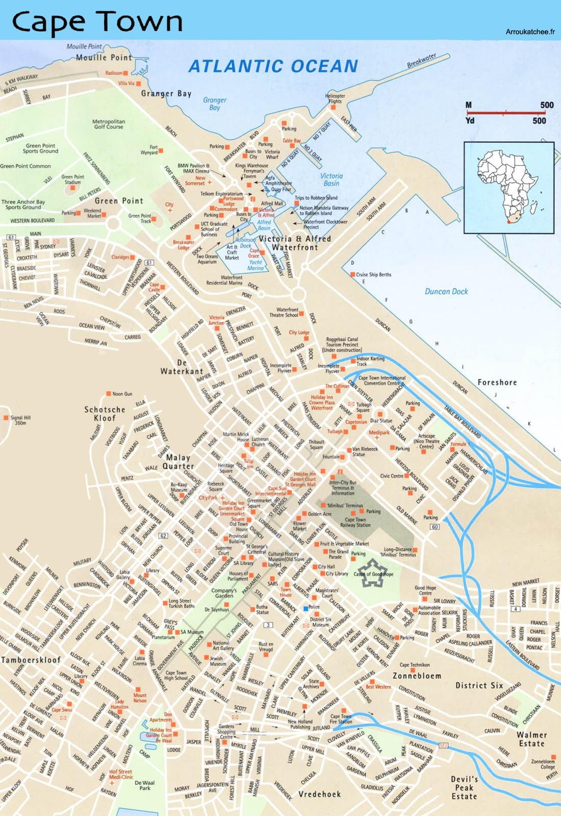 kartes ielu kartes Cape Town un apkārtējo teritoriju