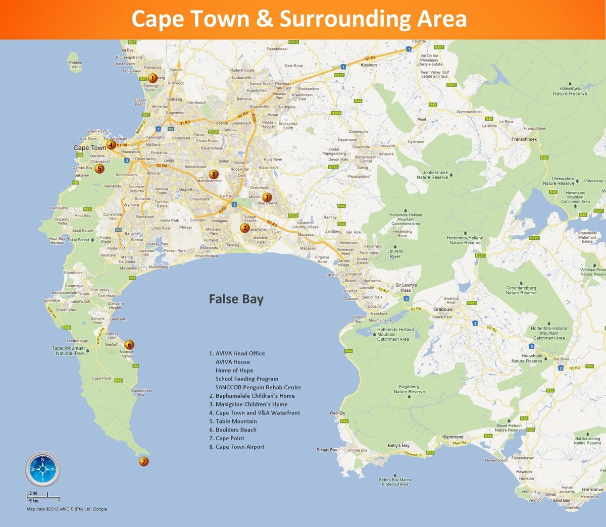 kartes Cape Town area dienvidāfrika