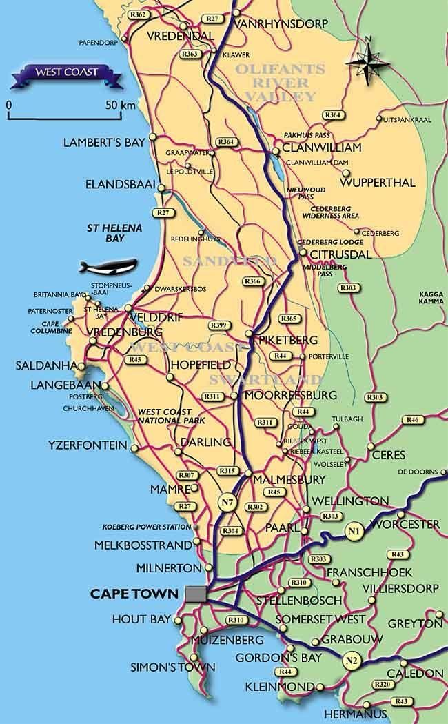 karte Cape Town piekrastes