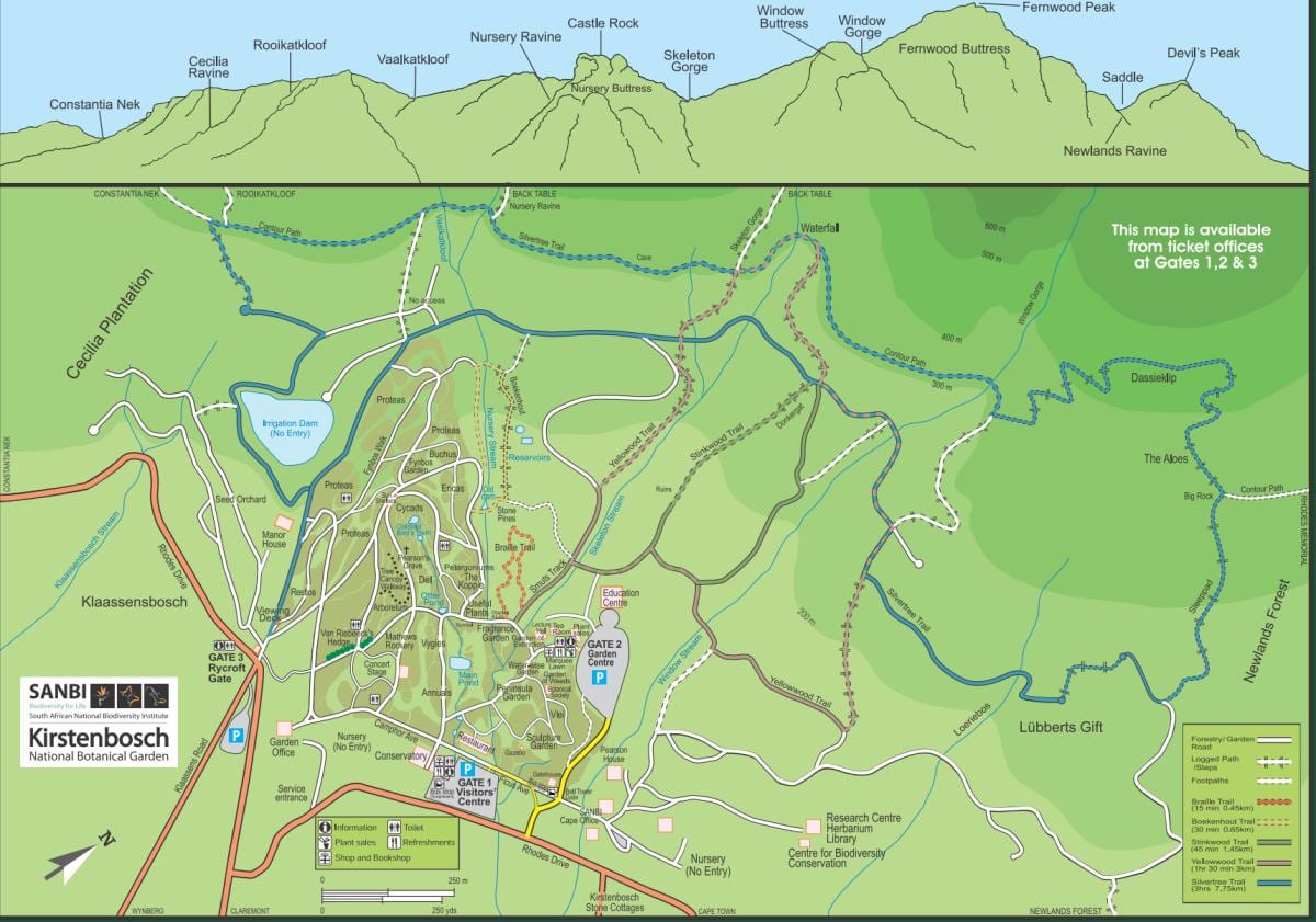 kirstenbosch botāniskie dārzi karte