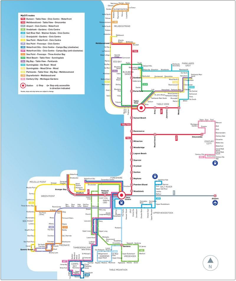 Cape Town myciti bus maršruta karte