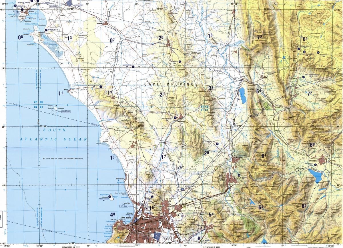 Cape Town topogrāfisko karšu